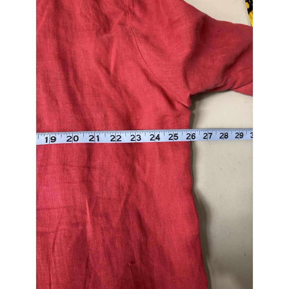 FLAX Linen 2-piece M Collared Corozo Buttons Solid Red Long Sleeve - Picture 5 of 11